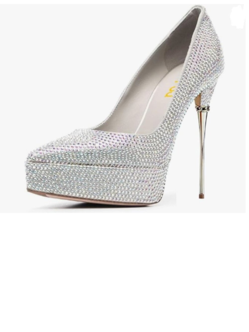 FSJ Silver Rhinestones Sexy Platform Pointed Toe Metal Stiletto Slip On Pumps